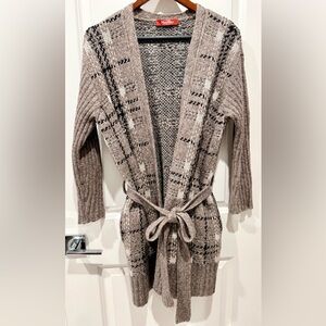 Max Mara Wool Blend Longline belted cardigan sweater w side Pockets In Small